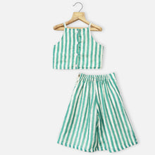 Load image into Gallery viewer, Teal Striped Crop Top With Palazzo Set
