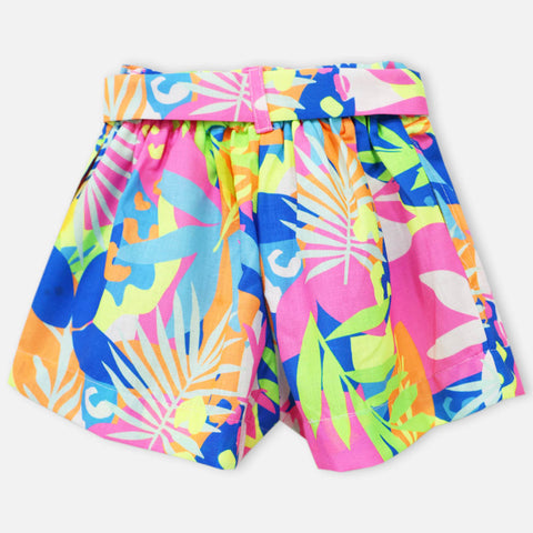 Colorful Floral Printed Shorts With Belt