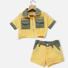 Load image into Gallery viewer, Yellow Denim Collar Neck Crop Top With Shorts Co-Ord Set
