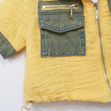 Load image into Gallery viewer, Yellow Denim Collar Neck Crop Top With Shorts Co-Ord Set
