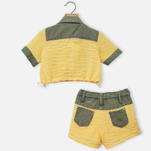 Load image into Gallery viewer, Yellow Denim Collar Neck Crop Top With Shorts Co-Ord Set
