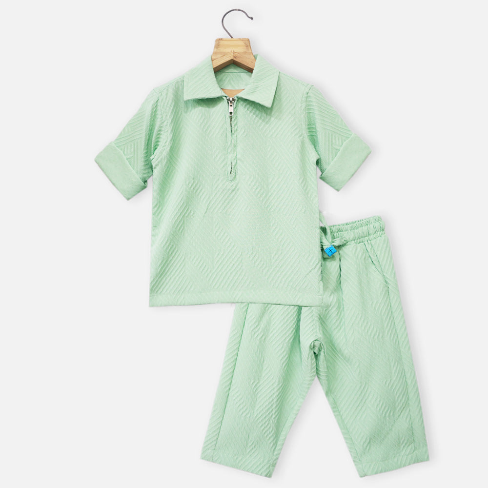 White & Mint T-Shirt With Bottom Co-Ord Set