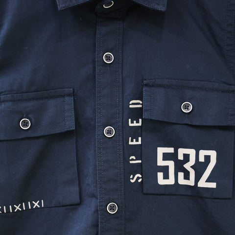 Navy Front Pocket Half Sleeves Shirt