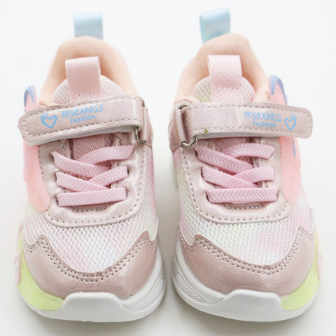 Pink Mesh Velcro Closure Sneakers With LED Light-Up