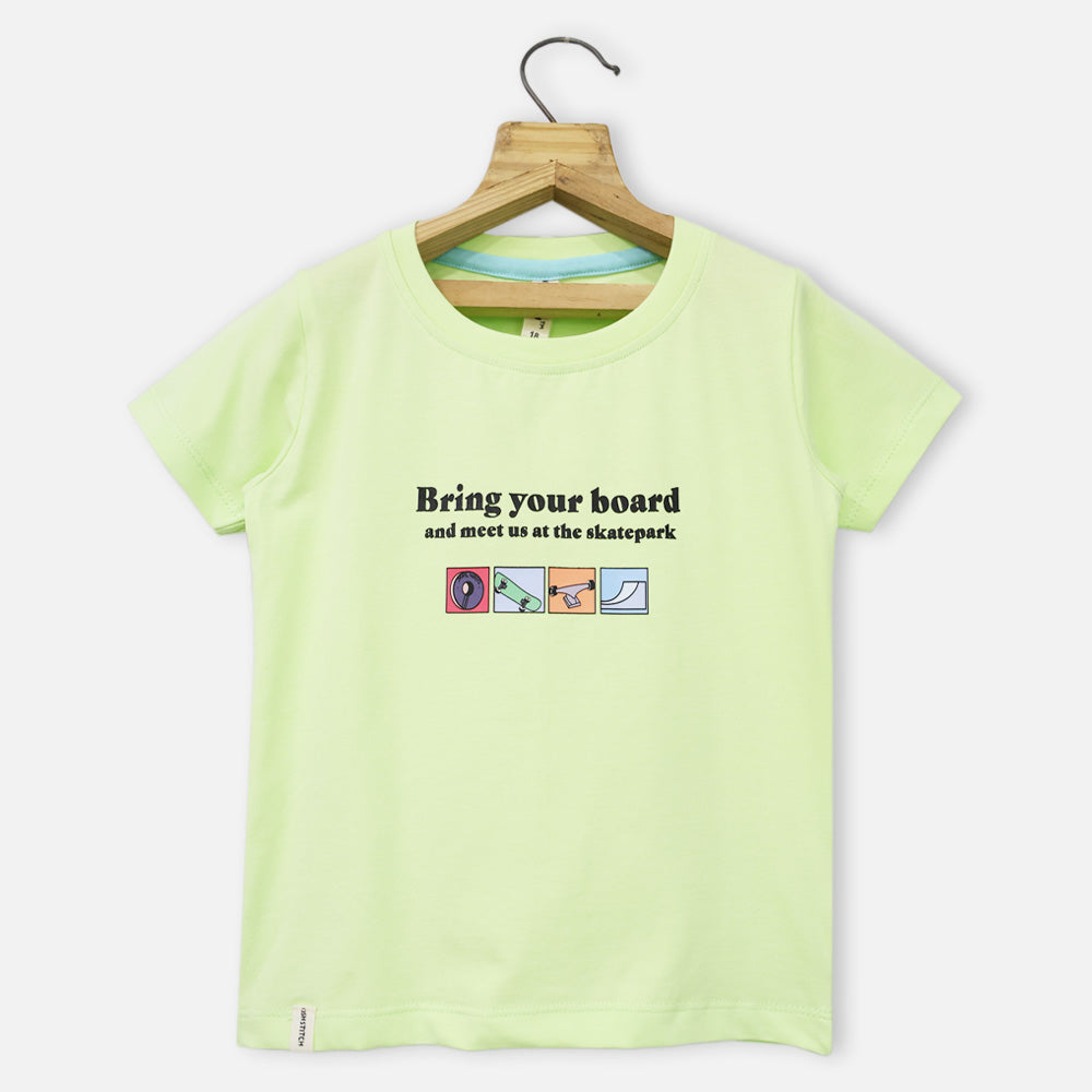 Green & Peach Printed T-Shirt