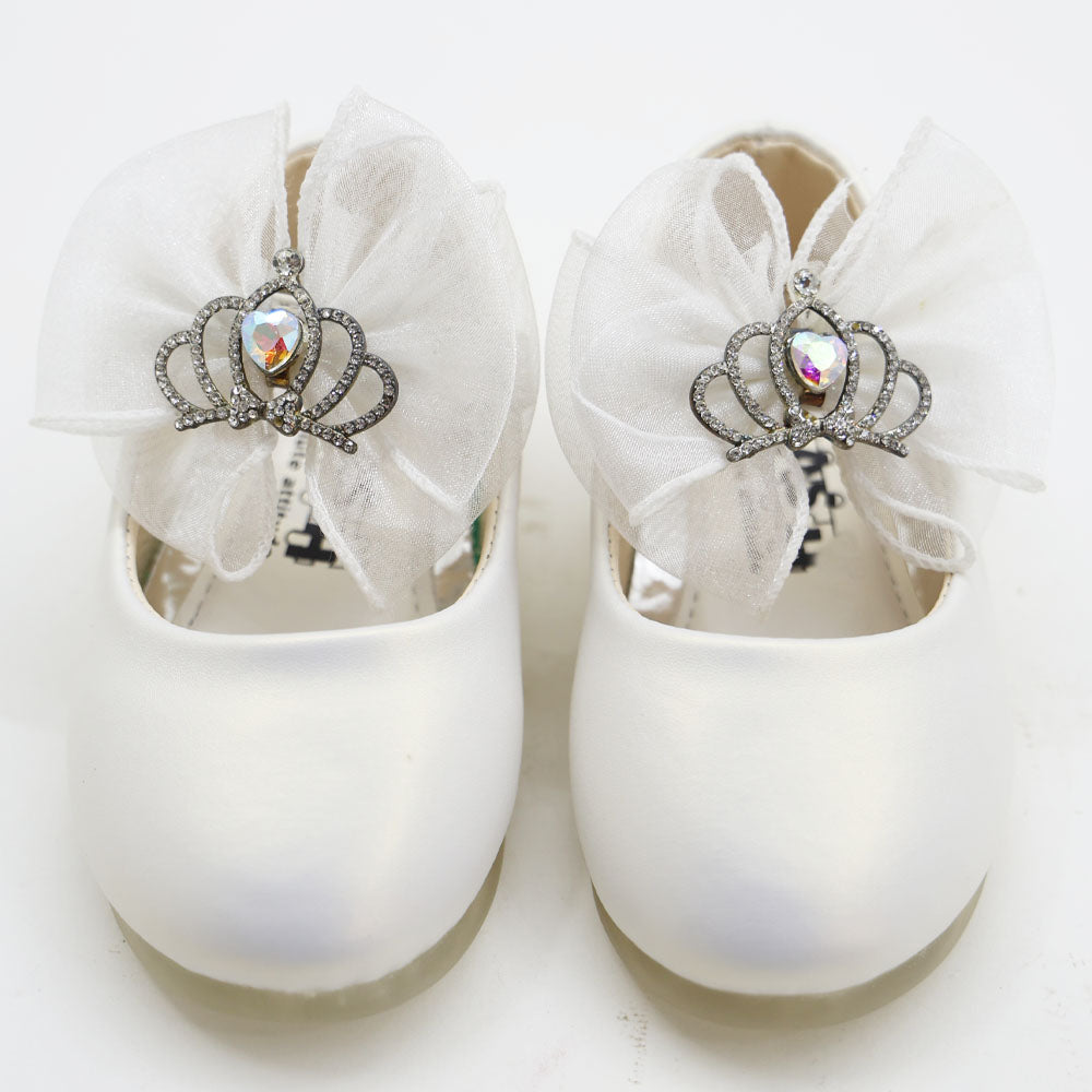 White Embellished Ballerina With Velcro Strap