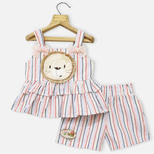 Load image into Gallery viewer, Multicolor Striped Half Sleeves Top With Shorts Co-Ord Set
