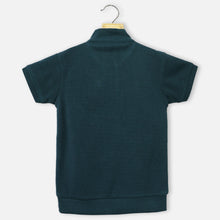 Load image into Gallery viewer, Green Half Sleeves Mandarin Collar T-Shirt
