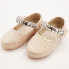 Load image into Gallery viewer, Peach &amp; White Embellished Ballerina With Velcro Strap
