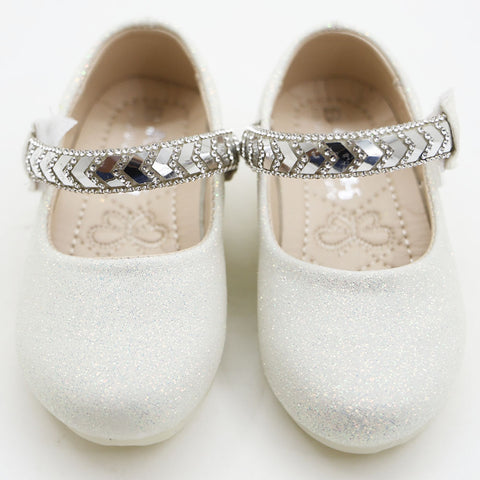 Peach & White Embellished Ballerina With Velcro Strap