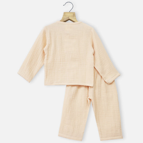 Beige Full Sleeves Muslin Cotton Night Suit