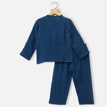 Load image into Gallery viewer, Blue &amp; White Full Sleeves Muslin Night Suit
