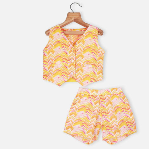 Pink & Yellow Waistcoat With Shorts Co-Ord Set