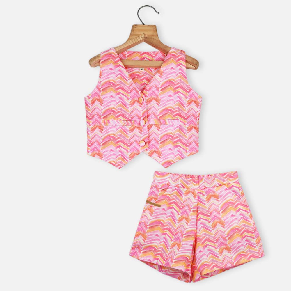 Pink & Yellow Waistcoat With Shorts Co-Ord Set