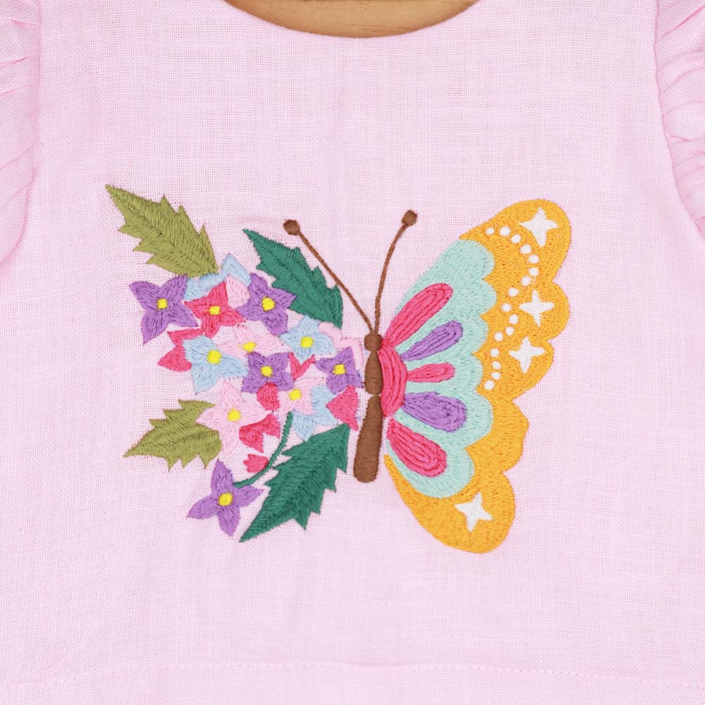 Pink Butterfly Embroidered Top With Palazzo Co-Ord Set