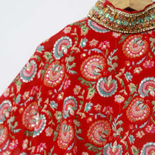 Load image into Gallery viewer, Red Embroidered Cape Top With Flared Palazzo
