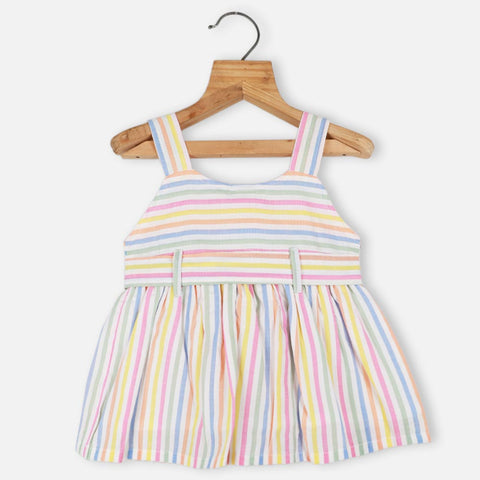 Colorful Striped Printed Sleeveless Cotton Dress