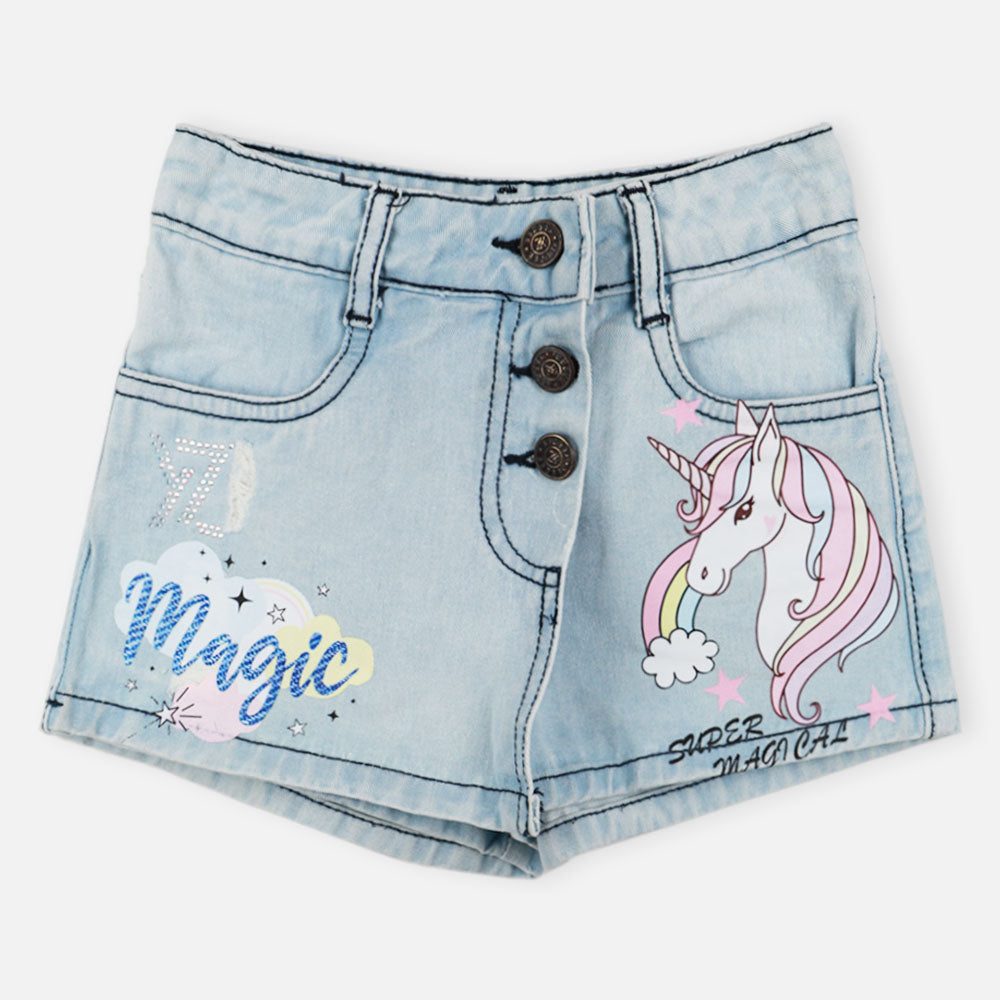 Unicorn Theme Denim Shorts