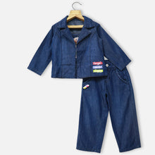 Load image into Gallery viewer, Blue Crop Top With Jacket &amp; Pant Co-Ord Set
