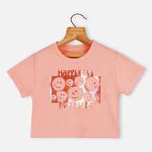 Load image into Gallery viewer, Peach &amp; Black Holographic Half Sleeves Top
