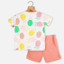 Load image into Gallery viewer, White Pineapple Theme Top With Peach Shorts
