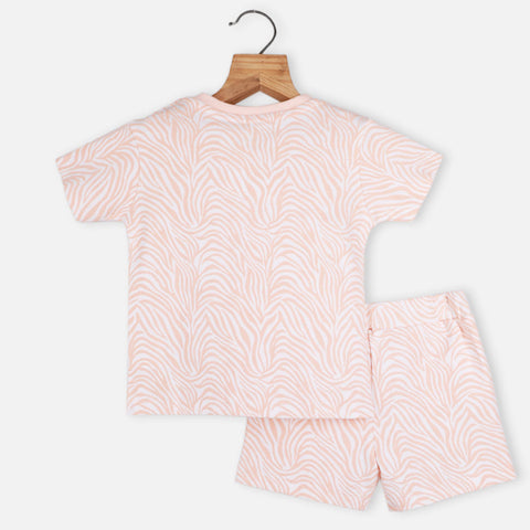Peach Half Sleeves T-Shirt With Shorts Co-Ord Set
