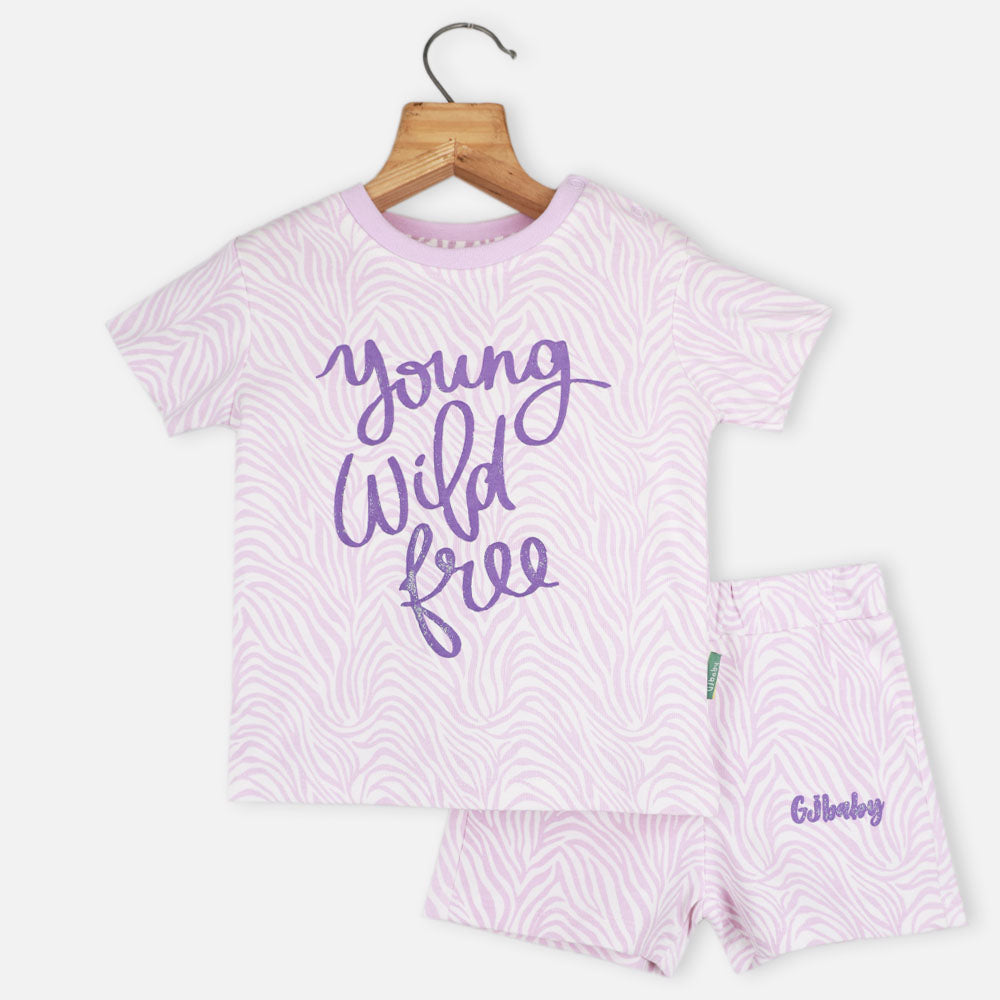 Purple Half Sleeves T-Shirt With Shorts Co-Ord Set