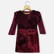 Load image into Gallery viewer, Maroon Sequins Embellished Velvet Dress
