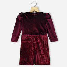 Load image into Gallery viewer, Maroon Sequins Embellished Velvet Dress
