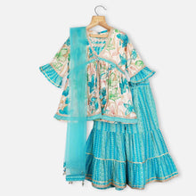 Load image into Gallery viewer, Blue Front Slit Kurta With Sharara &amp; Net Dupatta
