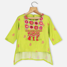 Load image into Gallery viewer, Green Embroidered High Low Kurta With Pink Pleated Salwar
