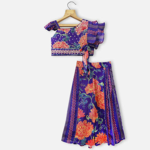 Purple Sequins Embroidered Crop Top With Palazzo