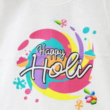 Load image into Gallery viewer, White Happy Holi Theme Half Sleeves T-Shirt
