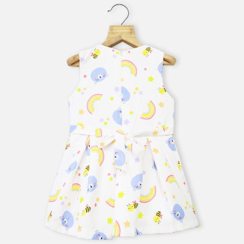 White Rainbow Theme Box Pleated Dress