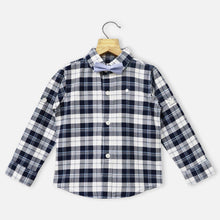 Load image into Gallery viewer, Blue Plaid Checked Full Sleeves Shirt With Bow Tie
