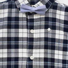 Load image into Gallery viewer, Blue Plaid Checked Full Sleeves Shirt With Bow Tie
