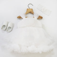 Load image into Gallery viewer, White Ruffled Hem Party Dress With Booties &amp; Headband
