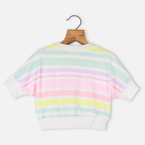 Colorful Striped Printed Dolman Sleeves Top