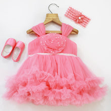 Load image into Gallery viewer, Pink Flower Embellished Party Dress With Booties &amp; Headband
