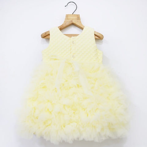 Yellow Ruffled Party Dress With Booties & Headband