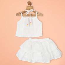 Load image into Gallery viewer, White Broderie Cotton Top With Layered Skirt Co-Ord Set
