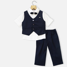 Load image into Gallery viewer, Blue Striped Waistcoat With White Shirt &amp; Pant
