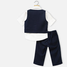 Load image into Gallery viewer, Blue Striped Waistcoat With White Shirt &amp; Pant
