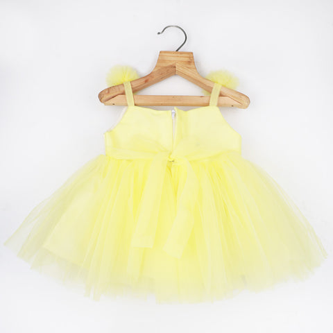Yellow Sleeveless Party Frock With Booties & Headband