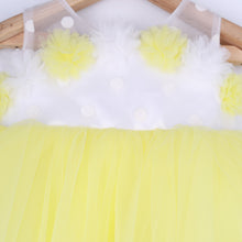 Load image into Gallery viewer, Yellow Flower Embellished Party Frock With Booties &amp; Headband
