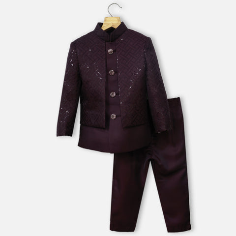 Purple Sequins Embroidered Indowestern Set