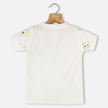 Load image into Gallery viewer, Panda Theme Half Sleeves T-Shirt- Off White, Black &amp; Blue
