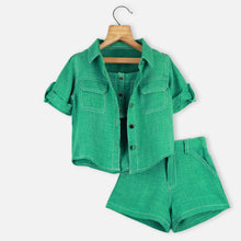 Load image into Gallery viewer, Pink &amp; Green Shirt With Smocked Crop Top &amp; Short Co-Ord Set
