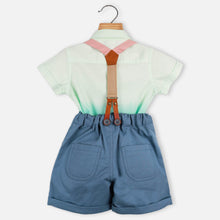 Load image into Gallery viewer, Green Shirt &amp; Blue Shorts With Suspender Set And Flap Cap
