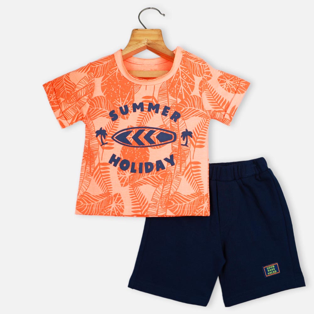 Neon Beach Theme T-Shirt With Blue Shorts